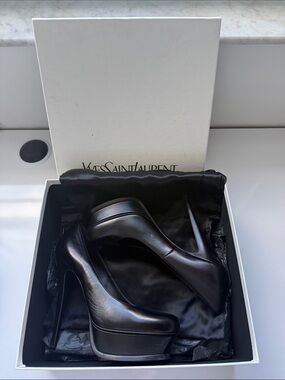 Saint Laurent YSL Tribute Black Leather Platform Pumps Heels